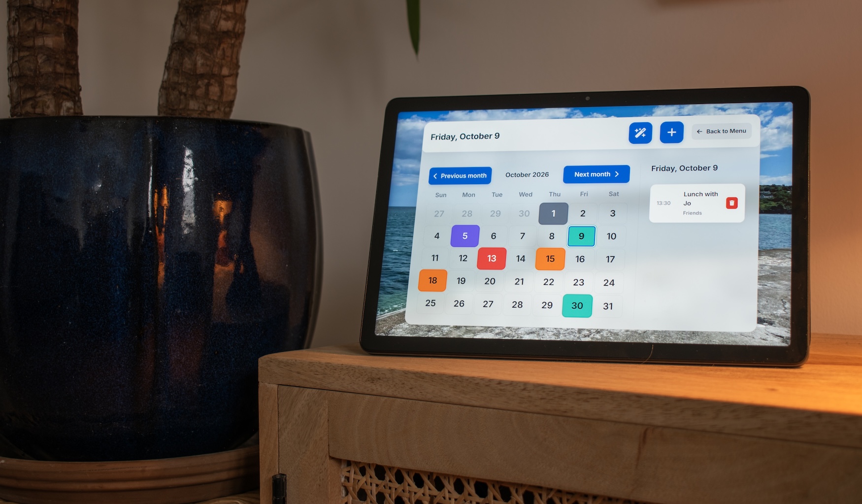 tablet on a desk showing the Valeria home screen